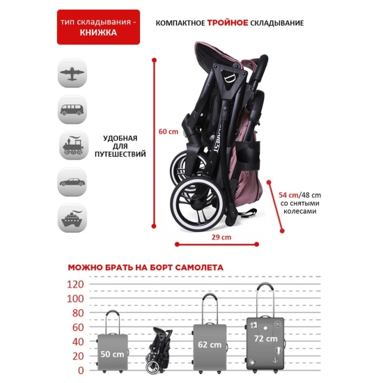 Прогулочная коляска Dearest Коляска прогулочная 819 PLUS полная комплектация с сумкой для мамы, дымчато-розовый/черная рама, цвет шасси: черный - 9