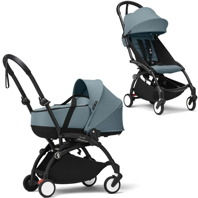 Коляска 2 в 1 Stokke YoYo³ Bassinet Aqua чёрная рама