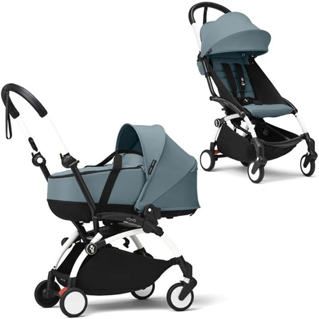 Коляска 2 в 1 Stokke YoYo³ Bassinet Aqua белая рама