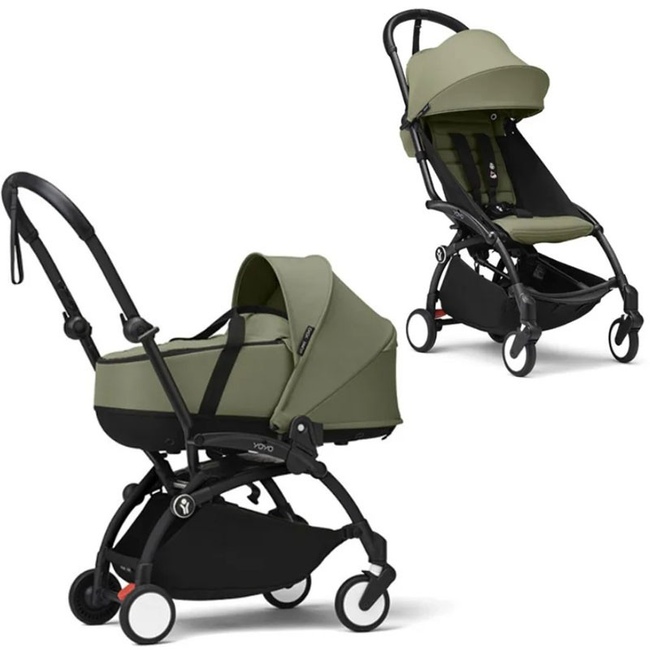 Коляска 2 в 1 Stokke YoYo³ Bassinet Olive чёрная рама