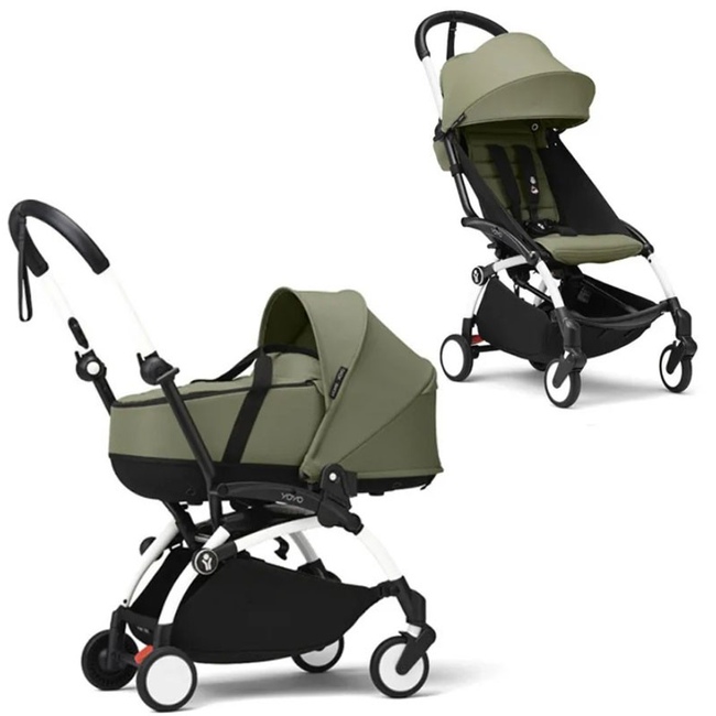 Коляска 2 в 1 Stokke YoYo³ Bassinet Olive белая рама