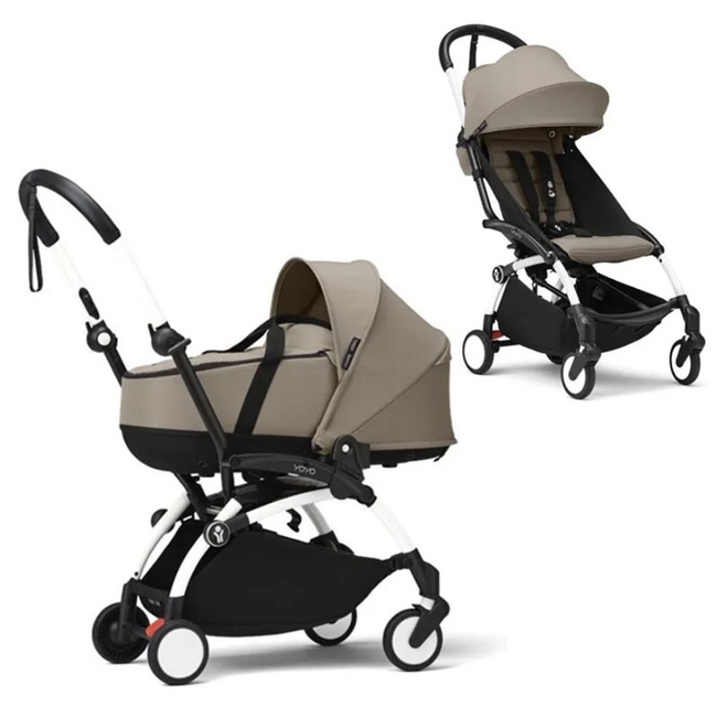 Коляска 2 в 1 Stokke YoYo³ Bassinet Taupe белая рама