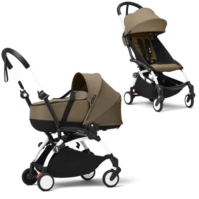 Коляска 2 в 1 Stokke YoYo³ Bassinet Toffee белая рама